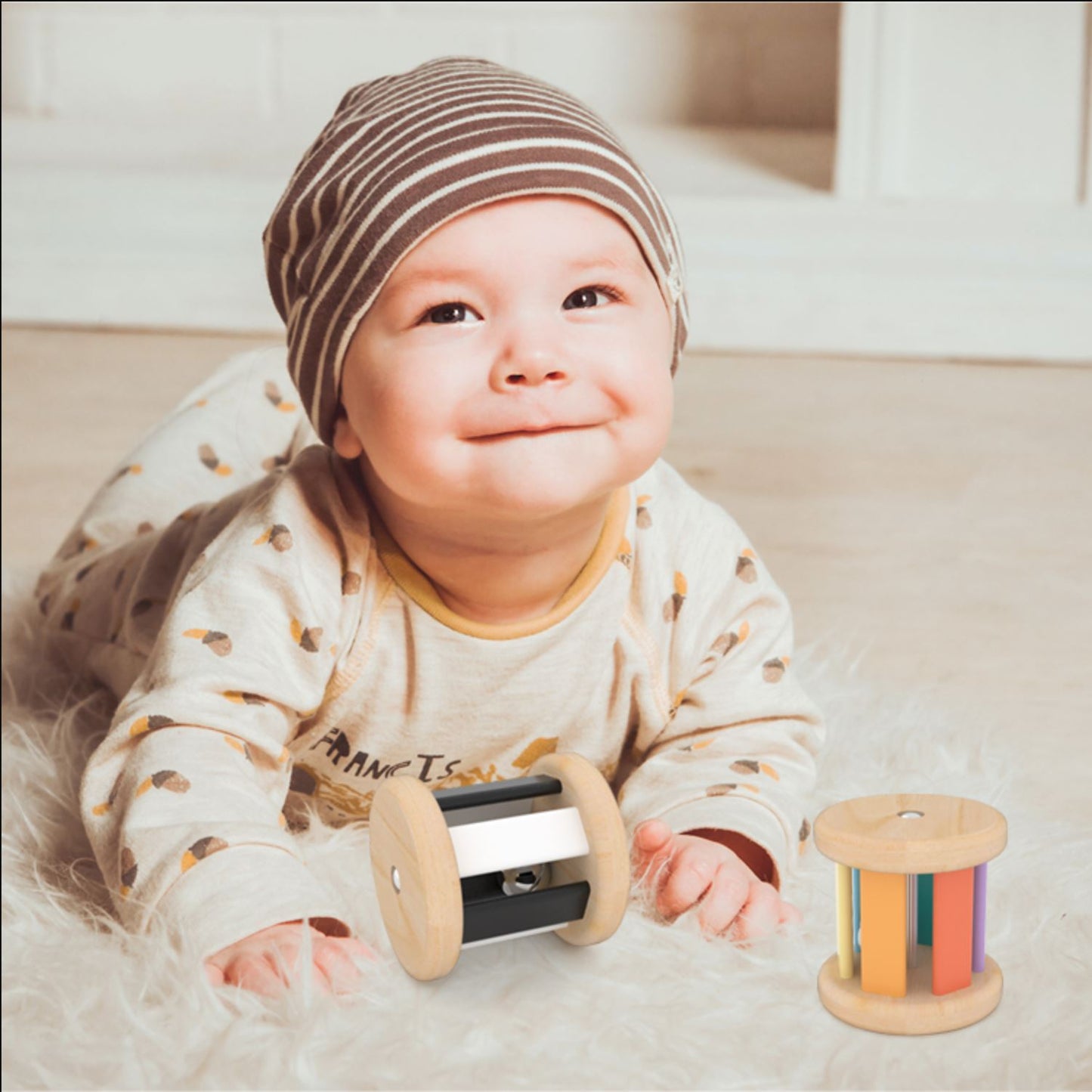 Montessori Rolling Wood Bell Rattle